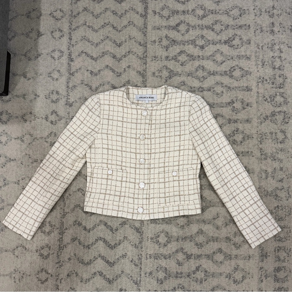 Veronica Beard Cream Checkered Blazer